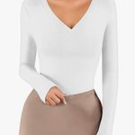 MANGOPOP Deep V Neck Long Sleeve Tops Bodysuit for Women Clothing Photo 1