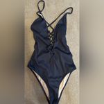 Cupshe NWT  Women's Solid Color V neck Lace Up One Piece Swimsuit Blue Size S Photo 3