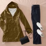 J Jill Olive Green Trench Coat Rain Jacket Removable Hood Zip Pockets Utility XS Photo 10