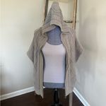 Acrobat 100% Cotton Oversized Zip Front Hooded Cable Knit Poncho Size XS… Tan Photo 10