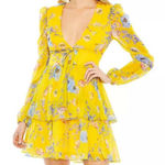 Mac Duggal Floral Chiffon Dress with Deep V-Neck Ruffle Tiered Skirt Size 8 NWT Photo 0