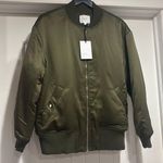 Grey Lab NWT  Cropped Sateen Effect  Bomber Jacket Size Small .  Olive color . Photo 4