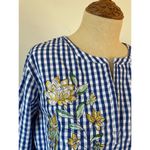 Signature Collection womens blue/white checker top with floral embroidery size L Blue Size L Photo 1