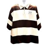 SheIn Curve NY Brooklyn Plus Size 4XL Oversized Polo Shirt Brown White Collard Photo 0