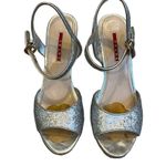 Prada Silver Glitter Cork Wedge Sandal, Sz 40 Photo 1