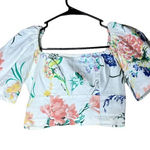 Urban Outfitters  Elsie White Floral Cropped Puff Sleeve Top Size Small‎ Photo 0