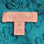 Lilly Pulitzer  Poppy Lace Top Turquoise Floral Eyelet Short Sleeve Resort M Photo 4