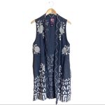 Johnny Was  Dark Gray White Embroidered Linen Vest Photo 2