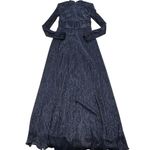 Betsy and Adam Dress Womens 6 Blue Metallic Threaded Front Cutout Gown Formal Photo 4