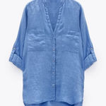 ZARA  100%‎ Linen Button-Up Shirt Blue Medium EUC Photo 0