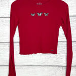 Hollister  Long Sleeve Baby Tee Red with Embroidered Butterflies Size Small Photo 0
