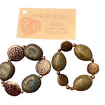 NWT Angelas Designs 2 handmade stretchy beaded bracelets bronze silver & green Silver Photo 0