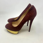 Charlotte Olympia Dotty Suede Platform Pump Burgundy Gold Size 40 / US Size 10 Photo 9