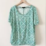 AB Studio  Short Sleeve RoundedNeck Blouse in GreenMulti Kaleidoscope Pattern  XL Photo 0