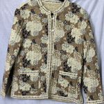 Quilted Floral Jacket Women's Reversible Button Front Pockets Beige Brown Size M Photo 0