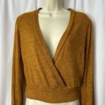 Anthropologie  Amadi NWT Gold Long Sleeve Plunging Neck Sweater Shirt Top *Sz S* Photo 2