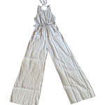 ZARA  Wide Leg Halter Neck Jumpsuit Beige Linen Blend Tie Waist Belted Photo 0