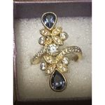 Vanna K Sterling Silver gold tone firing blue clear stones sz 6💙1 3/8" Long Photo 1