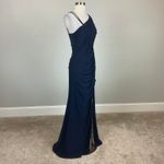 AQUA One Shoulder Thigh Slit A-Line Long Evening Gown Blue Size 14 Formal Dress Photo 2