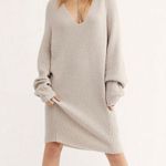 Free People Longline V Neck Long Sleeve Sky Grey Beige Sweater Tunic Dress Photo 0