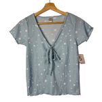 Boutique Blue Star Printed Tie Front Fitted Short Sleeve T-Shirt S Photo 0
