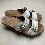Dansko  Jessie Sandal 39 White & Cream Houndstooth‎ Brass Buckle Slip On Heel Photo 2