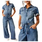 Free People  Edison Wide Leg Denim Jumpsuit Size Medium Photo 2