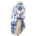 NWT Mulla Print Tie Front Cropped Long Sleeve Blouse Trendy Sz L (Small Stain) White Size L Photo 3