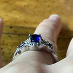 Genuine Cobalt Blue Spinel Sterling Silver Trilogy Ring Photo 1