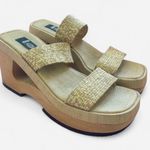 Vintage 90s Y2K L.E.I. Woven Square Toe Cutout Platform Wedge Sandals Size 8 Tan Photo 3