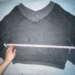 Free People Thermal Gray Long Sleeve V Neck Waffle Knit Oversized Top Sz Sm Photo 3