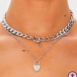 Pretty Little Thing Silver Chunky Chain T Bar And Heart Pendant Layering Necklace Photo 0