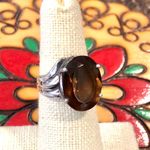 Sterling Silver Vintage Smokey Quartz Oval Faceted Cocktail Ring Size 6 Photo 0