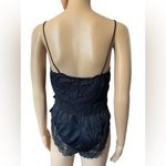 First Love  Vintage 70s Black Goth Romantic Floral Lace Lingerie Romper Teddie Photo 3