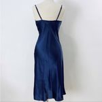 Bebe  satin effect spaghetti strap cowl neck midi  dress in navy Photo 5
