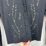 Gina Peters Black Ribbed Long Sleeve Button Up Cardigan Embroidered Greenery S Photo 2
