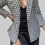 ZARA  New Ecru/Black Long Sleeve Lapel Collar Plaid Double Breasted Blazer Size S Photo 0