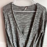 Free People Heathered Gray Deep V Faux Wrap Sweater Photo 7