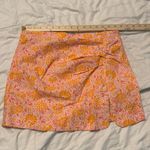 ZARA  Mini Skirt Womens Orange Floral Print Slit Pleated Front Casual Zip Large Photo 0