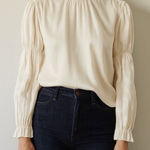 Veiled Ruffle Cinched Long Sleeve Blouse in Off White Photo 0