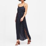 Banana Republic Polka Dot Pleated Maxi Dress in Navy Blue & Beige Size 8 Petite Photo 4