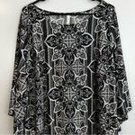 Ny Collection NWT  Black/White Mixed Print Boho Bell Sleeve Shift Dress Size 2XP Photo 1
