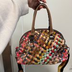 Multicolor Leather Basket Weave Shell Purse Bag Shoulder Crossbody Abstract Photo 4