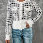 263. Ivory & Black Tweed Sweater | NWOT | Classic Chic Knit White Size L Photo 0