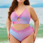 Berlook Multi X Cross Plus Size Bikini Top & V Cut Plus Size Bikini Bottom Red Photo 0