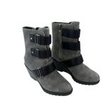 Sorel  After Hours Wedge Moto Bootie Gray Suede Black Straps Sz 6 Gorpcore Chic Photo 4