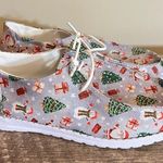 Christmas Print Slip On Shoes Chinese Size 41 Santa Trees Snowman Holiday Party Gray Photo 0
