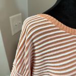 CJ Banks Ribbed Textured Crewneck Sweater Peach‎ White Pink Stripe Oversized 2X Orange Photo 3