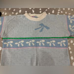 Vintage 80s Pastel Bow Sweater knit crewneck Pullover DELIVERYLtd grandmillenial Blue Size XL Photo 7
