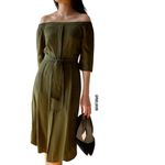 Whistles Flavia Off The Shoulder Midi Silk Tie Dress Khaki Green Size 0 XS NWT Photo 2